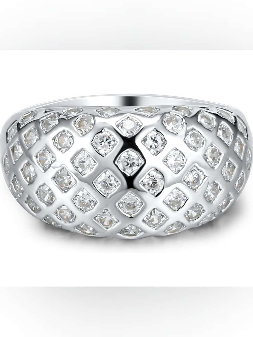 18K White Gold Plated Cocktail Ring With Cubic Zirconia